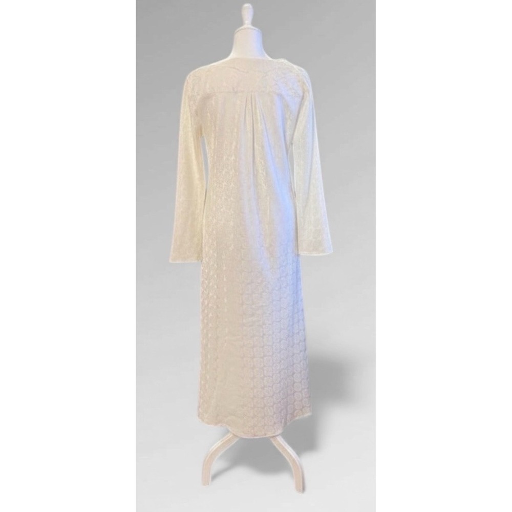 Oscar De La Renta Satin V-Neck Nightgown Lace Trim Long Ivory‎ Sleepwear XS - Picture 5 of 5